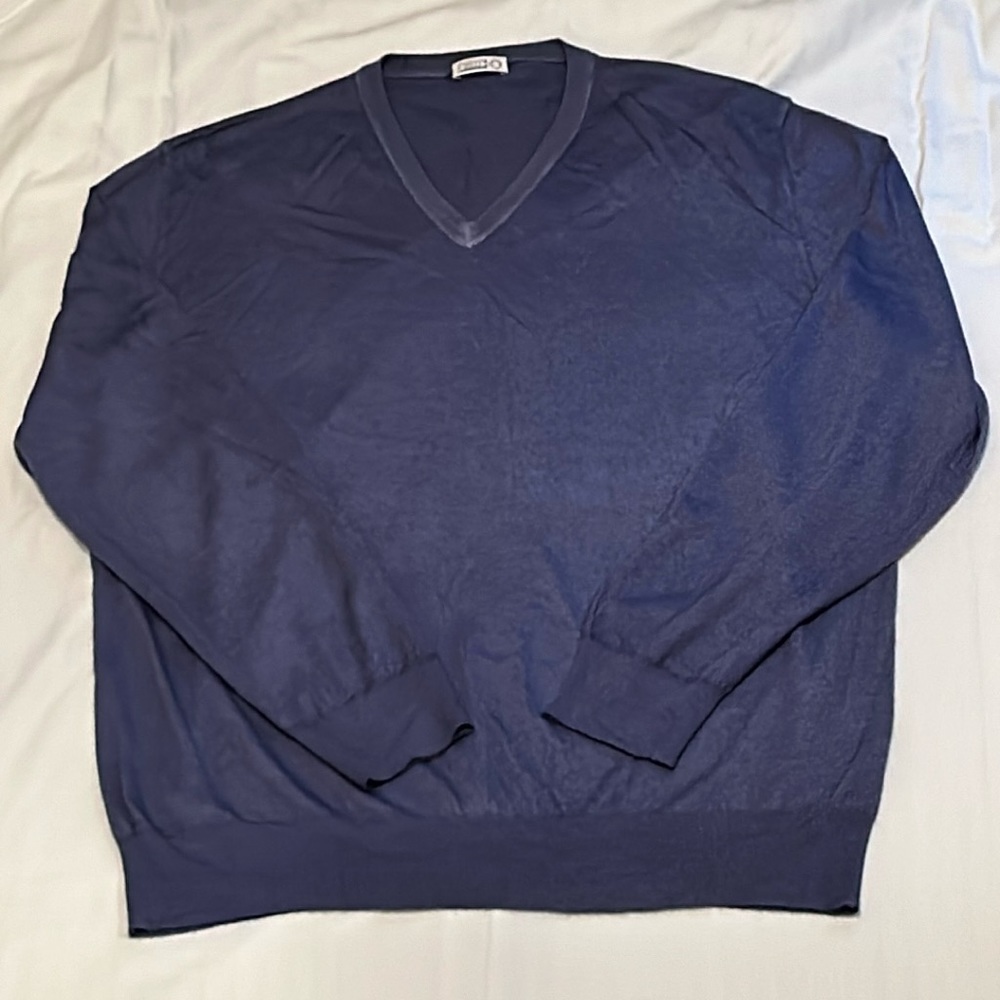 Zilli Slate Blue Cashmere Silk Blend V-Neck Pullover Sweater Size 58 NWOT